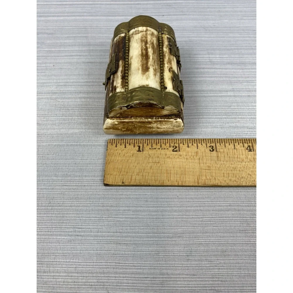 Camel Bone Trinket Box Jewelry Box With Brass Vintage Handmade Piece Lined 3